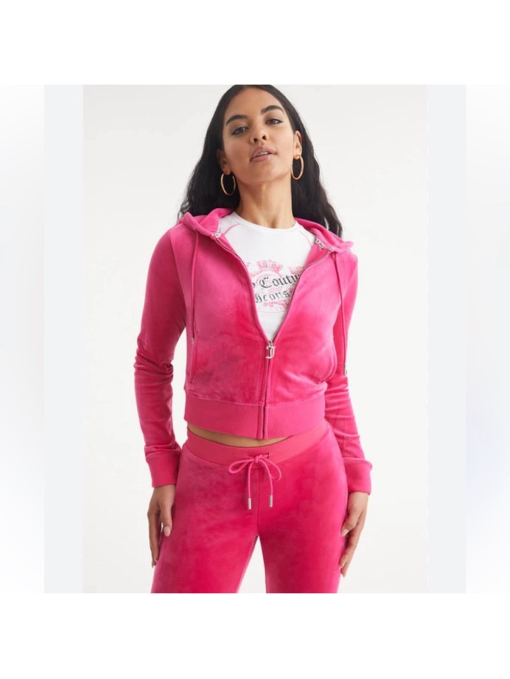 New JUICY COUTURE Pink Velour Rhinestone Y2K Tracksuit Set